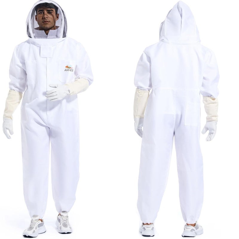ANDES Bee Suit for Men Women Sting Proof, Polycotton Beekeeping Suit Beekeeper Costume&with Glove (S) - Image 1